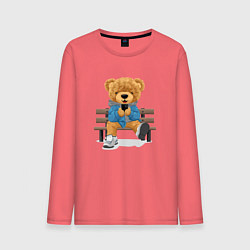 Мужской лонгслив Плюшевый медведь на скамейке
