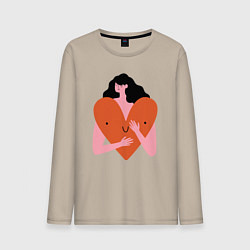Лонгслив хлопковый мужской Heart girl, цвет: миндальный