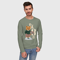 Лонгслив хлопковый мужской Плюшевый мишка - скейтер, цвет: авокадо — фото 2