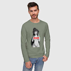 Лонгслив хлопковый мужской Ахегао senpai nudity, цвет: авокадо — фото 2