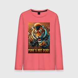 Лонгслив хлопковый мужской Punks not dead - motto tiger, цвет: коралловый