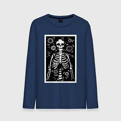 Лонгслив хлопковый мужской Скелет иллюстрация, цвет: тёмно-синий