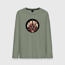 Мужской лонгслив Катана и сакура в пламени