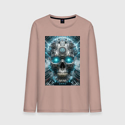 Лонгслив хлопковый мужской Electrified cyber skull - ai art fantasy, цвет: пыльно-розовый