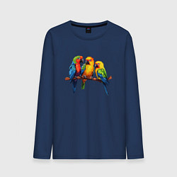 Лонгслив хлопковый мужской Разговор попугаев, цвет: тёмно-синий