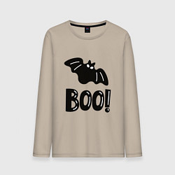 Лонгслив хлопковый мужской Черная летучая мышь: хэллоуин, цвет: миндальный