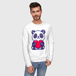 Лонгслив хлопковый мужской Панда и сердечко, цвет: белый — фото 2