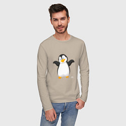 Лонгслив хлопковый мужской Веселый пингвин красивый, цвет: миндальный — фото 2