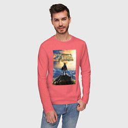 Лонгслив хлопковый мужской Легенда о зельде - Линк, цвет: коралловый — фото 2