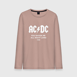 Лонгслив хлопковый мужской AC DC - You shook me all night long 1980, цвет: пыльно-розовый