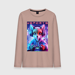 Лонгслив хлопковый мужской Funny fox - e sports ai art, цвет: пыльно-розовый