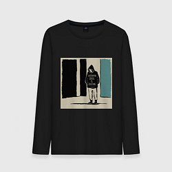 Лонгслив хлопковый мужской Человек в капюшонке с надписью про экзистенциальны, цвет: черный