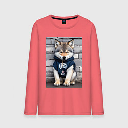 Лонгслив хлопковый мужской Уличный волчонок - нейросеть, цвет: коралловый