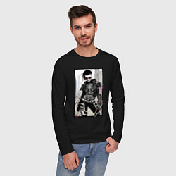 Лонгслив хлопковый мужской Хэллоуин в Нью-Йорке - нейросеть, цвет: черный — фото 2