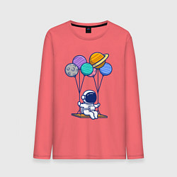 Лонгслив хлопковый мужской Качели в космосе, цвет: коралловый