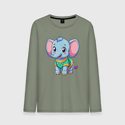 Лонгслив хлопковый мужской Весёлый слонёнок, цвет: авокадо