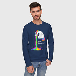 Лонгслив хлопковый мужской Единорог - не любит людей, цвет: тёмно-синий — фото 2