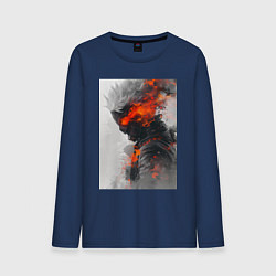 Лонгслив хлопковый мужской Киберпанк самурай, цвет: тёмно-синий