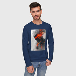 Лонгслив хлопковый мужской Киберпанк самурай, цвет: тёмно-синий — фото 2