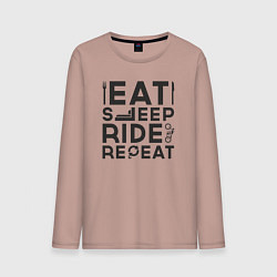 Лонгслив хлопковый мужской Eat sleep ride repeat, цвет: пыльно-розовый