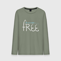 Лонгслив хлопковый мужской Надпись free с буквой, стилизованной под кран, цвет: авокадо