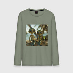 Лонгслив хлопковый мужской Пришельцы на релаксе, цвет: авокадо