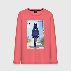 Мужской лонгслив Чёрная кошечка на своём районе - нейросеть