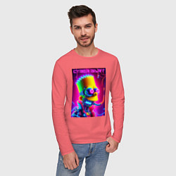 Лонгслив хлопковый мужской Cyber Bart - neon glow fantasy, цвет: коралловый — фото 2