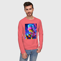 Лонгслив хлопковый мужской Bart Simpson esports player - neon glow, цвет: коралловый — фото 2