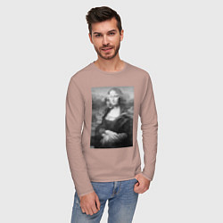 Лонгслив хлопковый мужской Черная-белая Мона Лиза с глюками, цвет: пыльно-розовый — фото 2