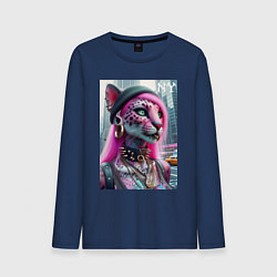 Мужской лонгслив Панк девушка-леопард в татухах в Нью-Йорке