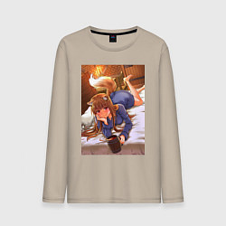 Лонгслив хлопковый мужской Волчица и пряности Холо с кружкой, цвет: миндальный