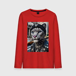 Лонгслив хлопковый мужской Леопард панк из Нью-Йорка - нейросеть, цвет: красный