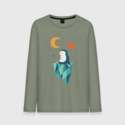Лонгслив хлопковый мужской Пингвин на айсберге, цвет: авокадо