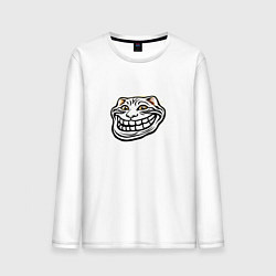 Лонгслив хлопковый мужской Мемное лицо кота, цвет: белый