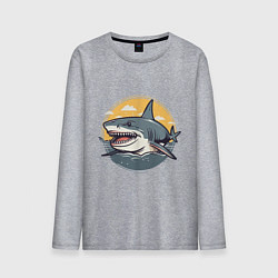 Лонгслив хлопковый мужской Акула в кругу, цвет: меланж