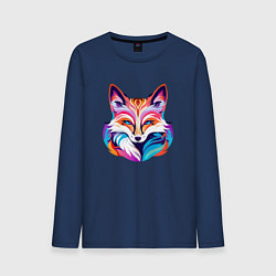 Лонгслив хлопковый мужской Яркий разноцветный портрет лисы, цвет: тёмно-синий