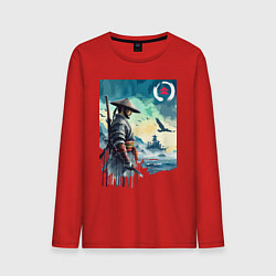 Лонгслив хлопковый мужской Японский самурай - призрак Цусимы, цвет: красный