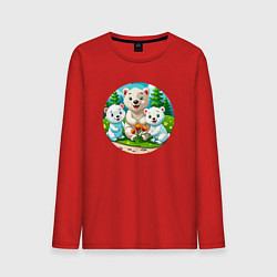 Лонгслив хлопковый мужской Белые медведи летом, цвет: красный