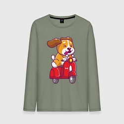 Лонгслив хлопковый мужской Пёсик на мотороллере, цвет: авокадо