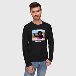 Лонгслив хлопковый мужской Шимпанзе гангстер - угомониться, цвет: черный — фото 2