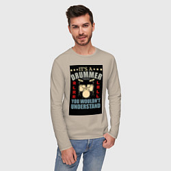 Лонгслив хлопковый мужской Барабанщик музыка, цвет: миндальный — фото 2