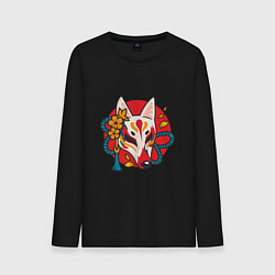 Лонгслив хлопковый мужской Лиса самурай, цвет: черный