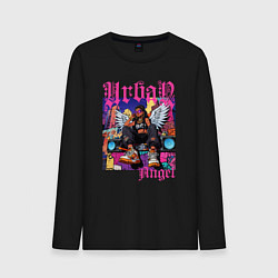 Лонгслив хлопковый мужской Городская девушка ангел в стиле хип-хоп, цвет: черный