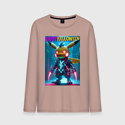 Лонгслив хлопковый мужской Cyber Pikachu - happy halloween, цвет: пыльно-розовый