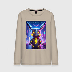 Лонгслив хлопковый мужской Cyber Pikachu - metal style neon glow, цвет: миндальный