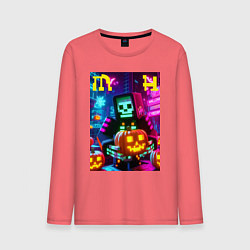 Лонгслив хлопковый мужской Minecraft and halloween collaboration - ai art, цвет: коралловый