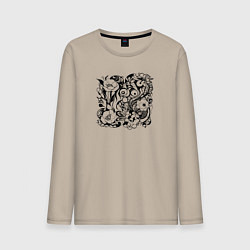 Лонгслив хлопковый мужской Современная абстрактная природа и цветы, цвет: миндальный