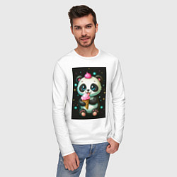 Лонгслив хлопковый мужской Панда с мороженым, цвет: белый — фото 2