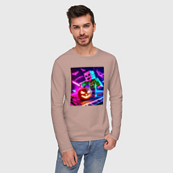 Лонгслив хлопковый мужской Хэллоуин и Майнкрафт - коллаба, цвет: пыльно-розовый — фото 2